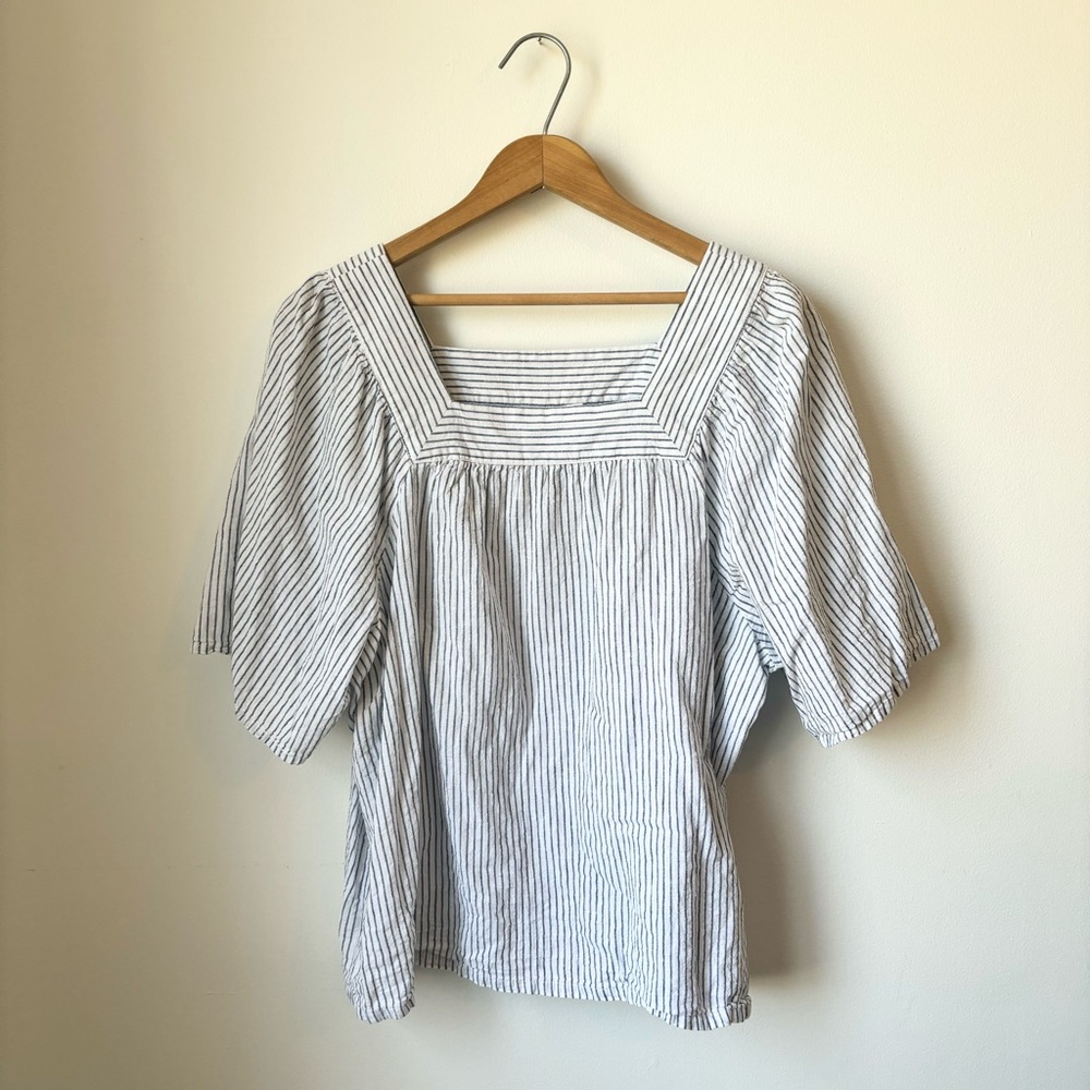 Striped Linen Square Neck Blouse // GAP